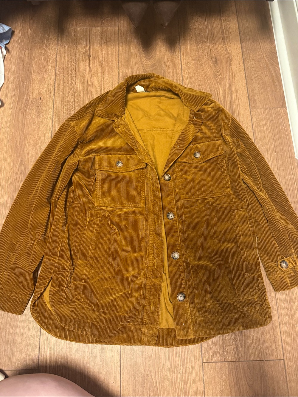 Madewell Corduroy Shacket in Mustard Brown